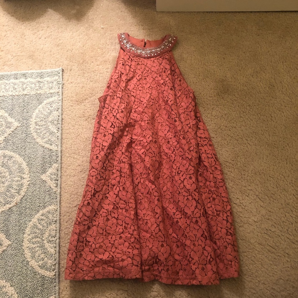 Coral Dress with Silver Jewel Collar